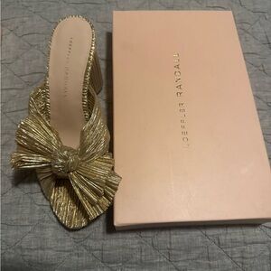 Loeffler Randall Gold Pleated Bow Mules
